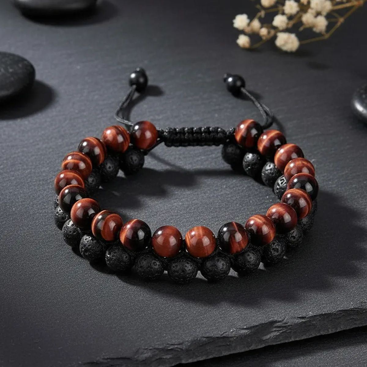 GENERICO - Pulsera Piedra Ojo De Tigre Red Volcanica Hombre Mujer Royal Madriz
