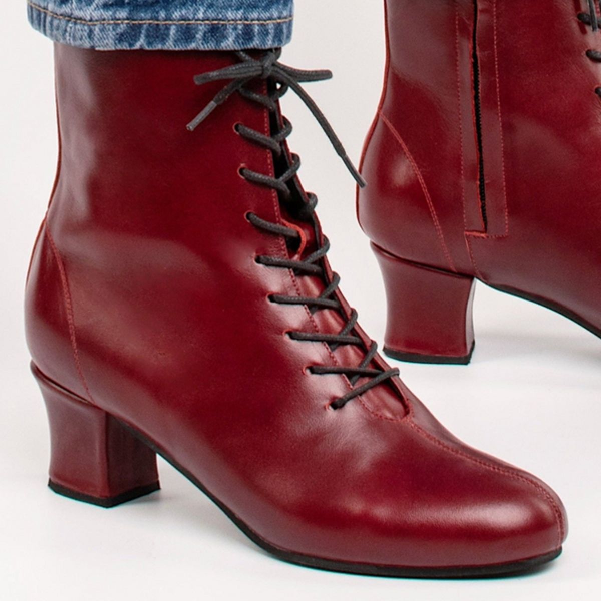 GANDARVA - Zapato Botín Mujer De Cuero Atenea 5 cm Guinda