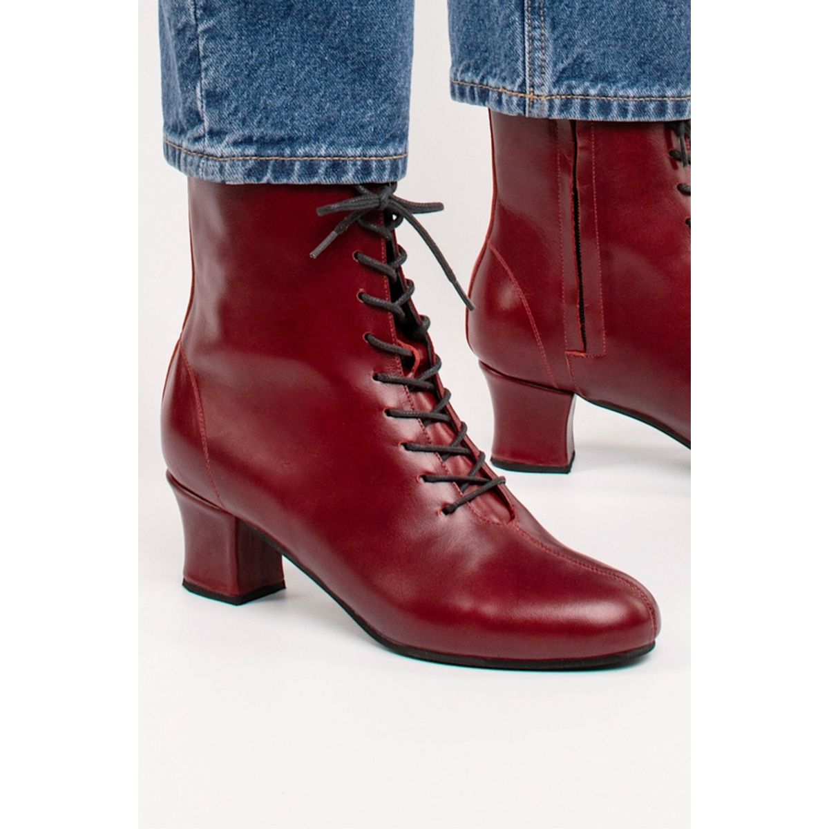 GANDARVA - Zapato Botín Mujer De Cuero Atenea 5 cm Guinda