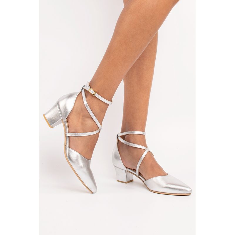 GANDARVA - Zapato Mujer De Cuero Elena Plateado 5 cm