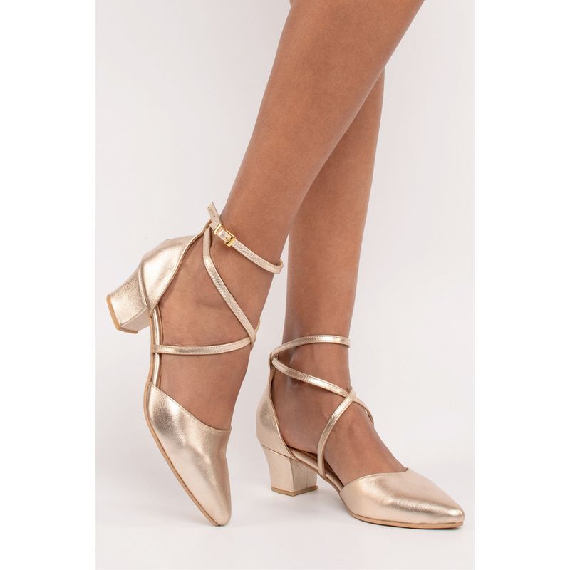 GANDARVA - Zapato Mujer De Cuero Elena Dorado Champaña 5 cm