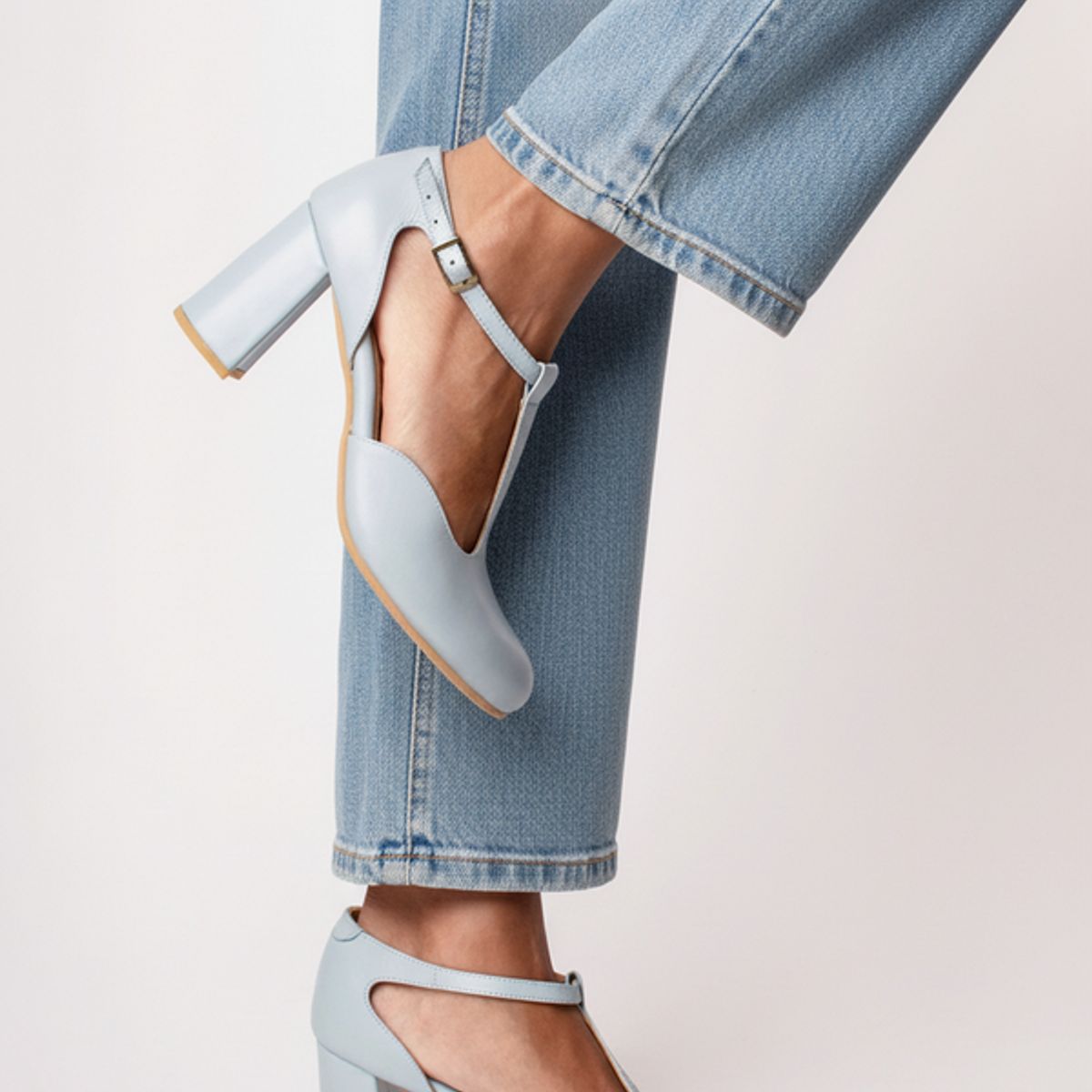 GANDARVA - Zapato Mujer De Cuero Greta Celeste 7 cm