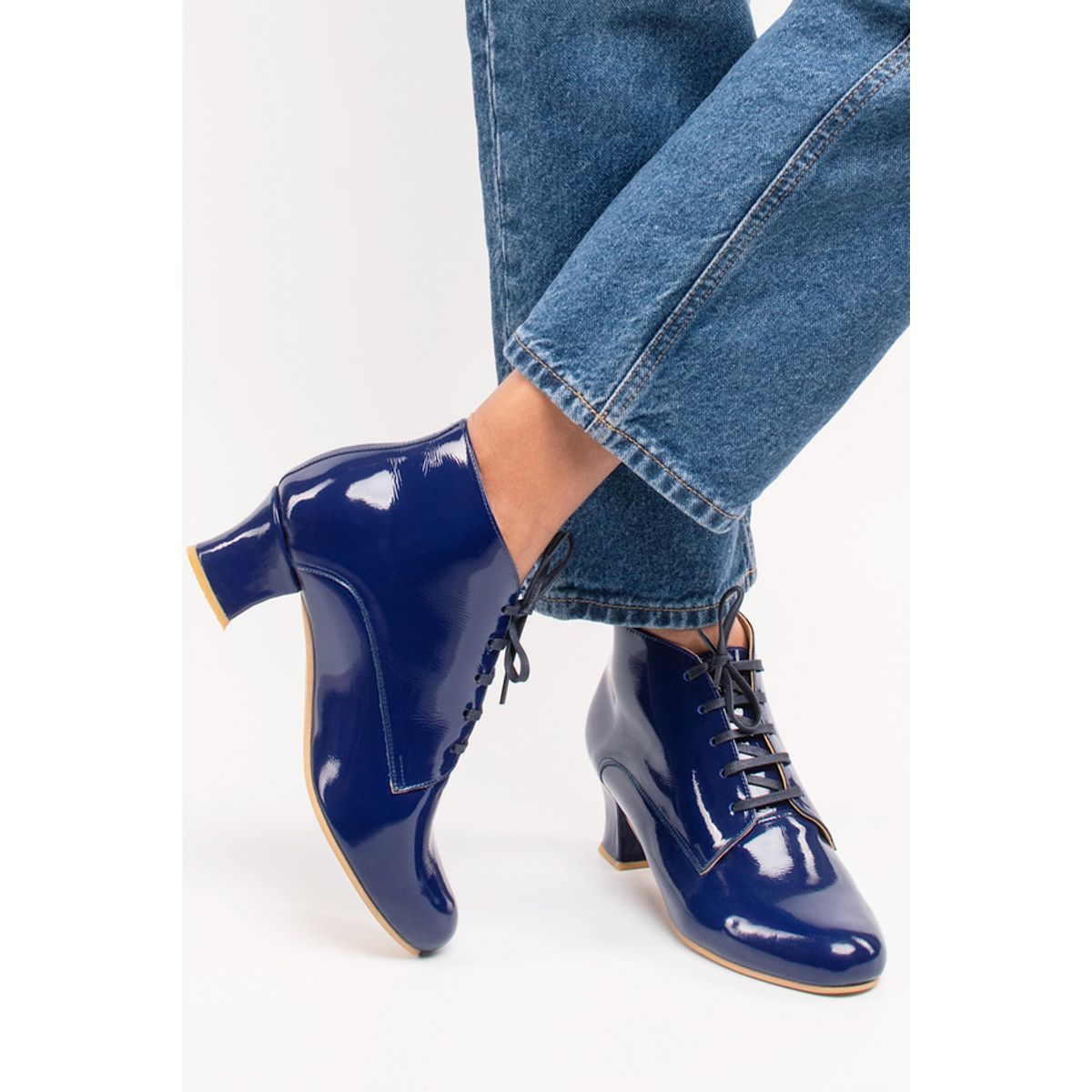 GANDARVA - Zapato Botín Mujer De Cuero Amaranta 5 cm Azul