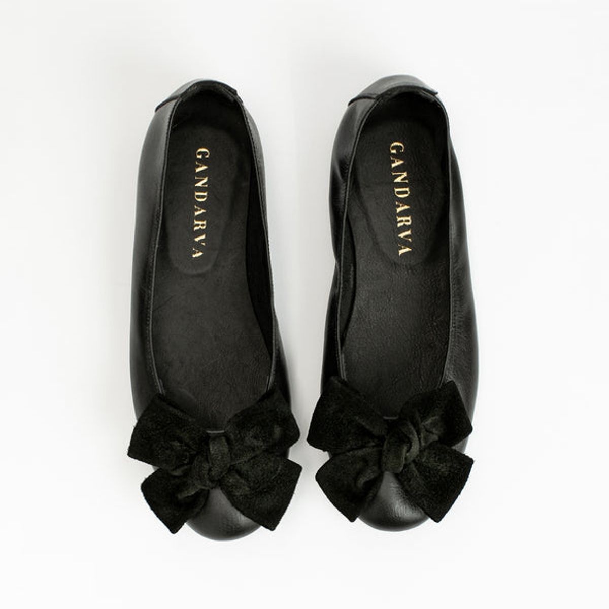 GANDARVA - Zapato Mujer De Cuero Ballerina Lilly Negro Opaco