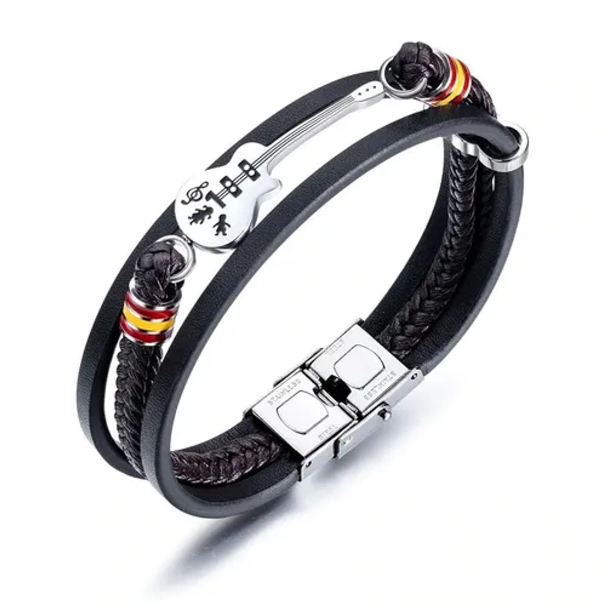 GENERICO - Pulsera De Cuero Hombre Y Mujer Guitarra Elegante Royal Madriz