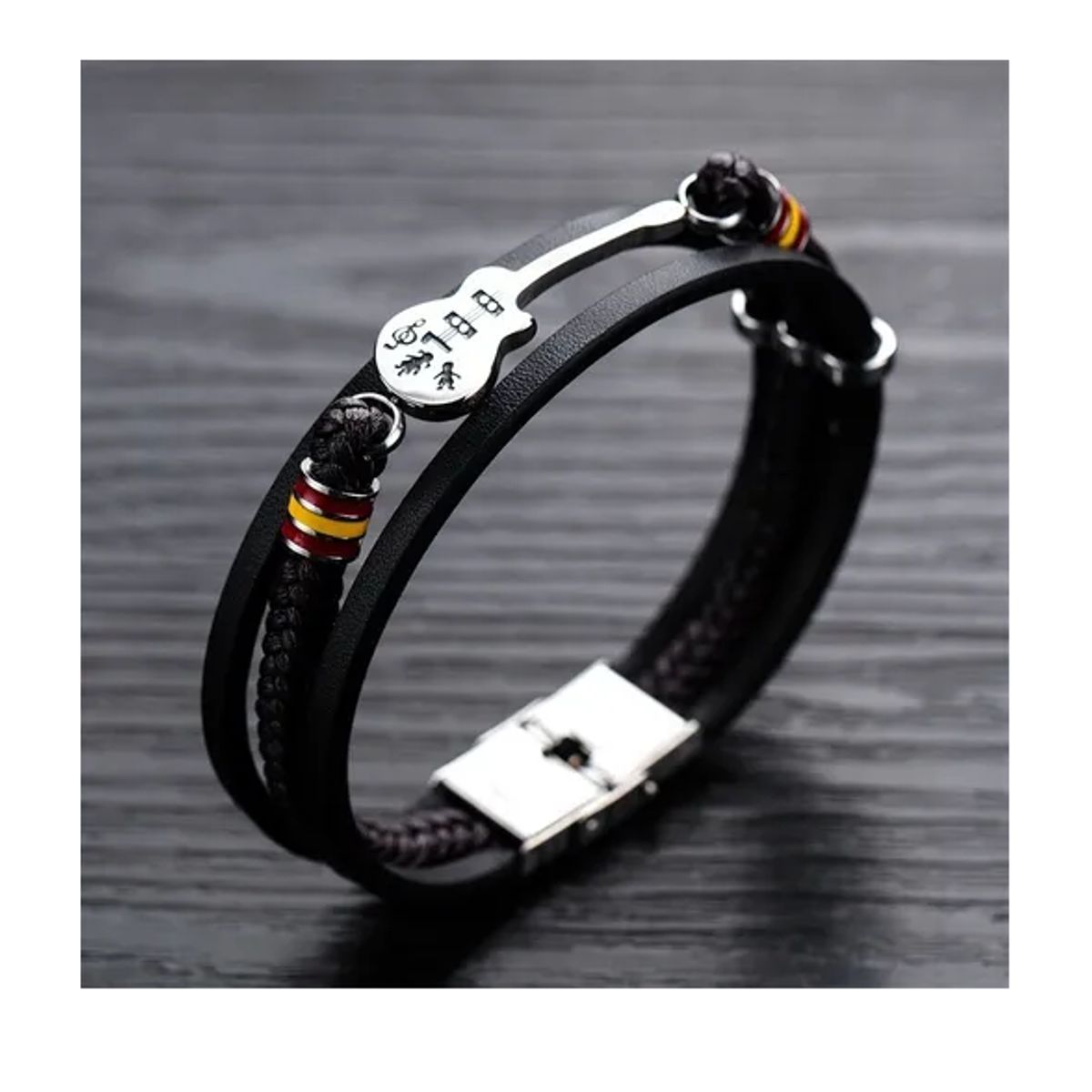 GENERICO - Pulsera De Cuero Hombre Y Mujer Guitarra Elegante Royal Madriz