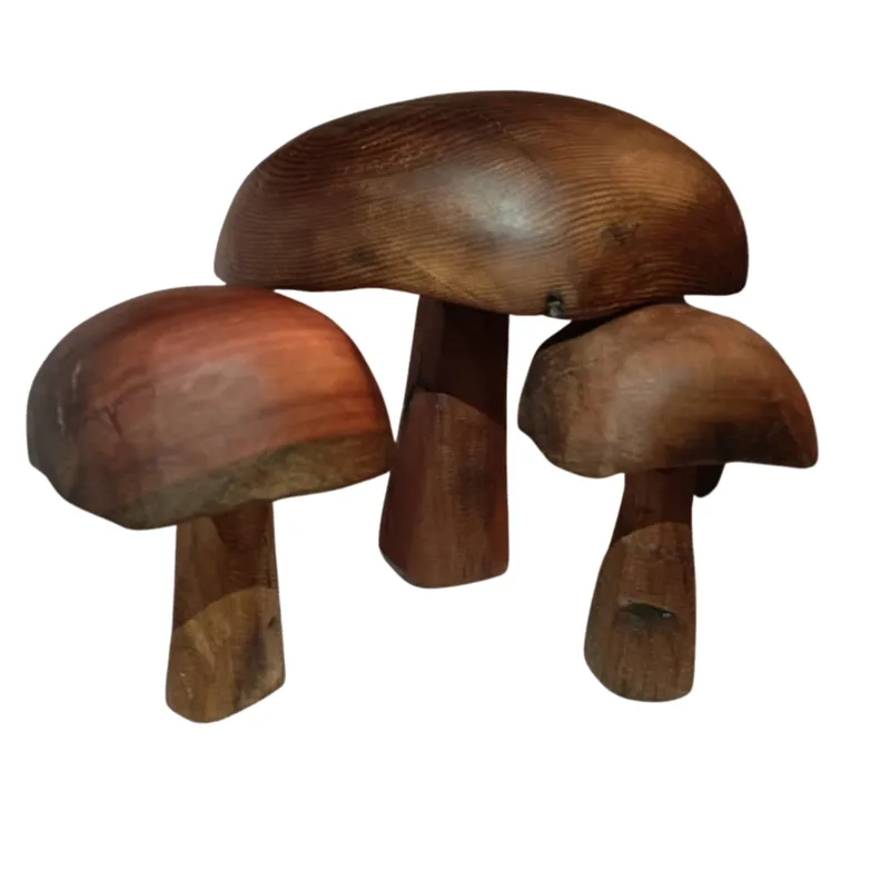 GENERICO - Set de 3 Hongos Decorativos Tallados en Madera de Roble Reciclado