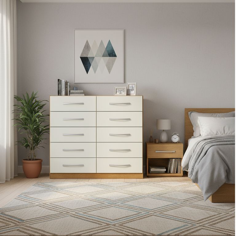Comoda 10 Cajones 91x91x35 cm Off White R10