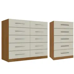 MOVELARIA - Combo Cómoda 10 Cajones + Cómoda 5 Cajones Off White R1005