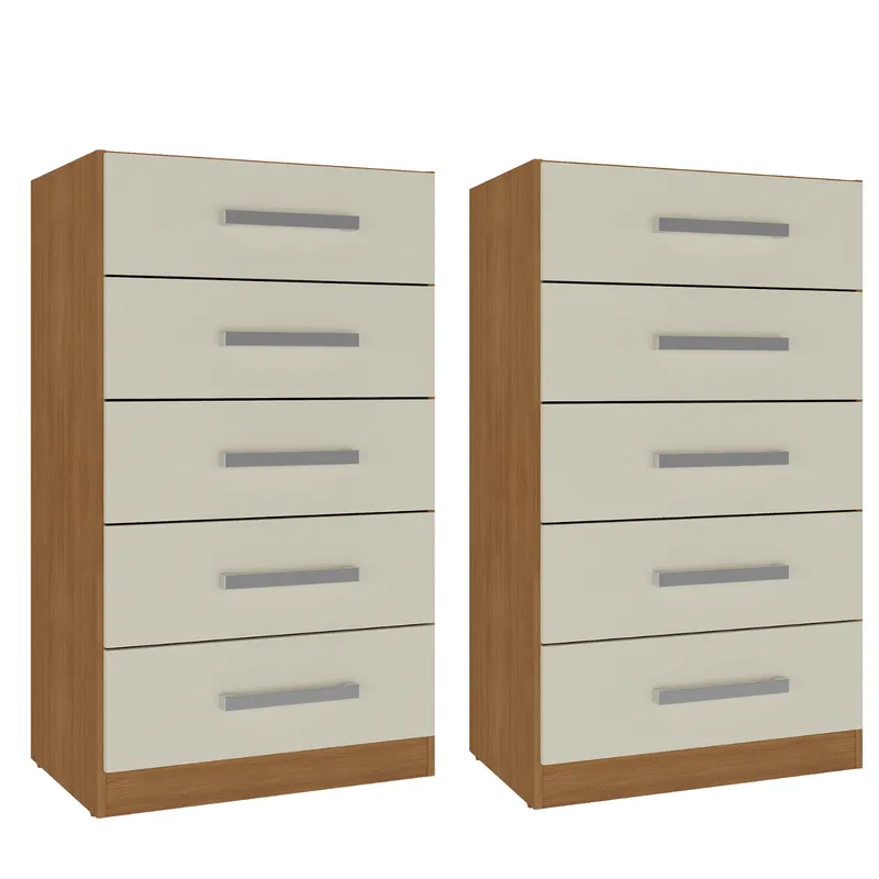 MOVELARIA - Combo 2 Cómodas 5 Cajones 91x46x35 cm Off White R05X2