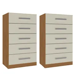 MOVELARIA - Combo 2 Cómodas 5 Cajones 91x46x35 cm Off White R05X2