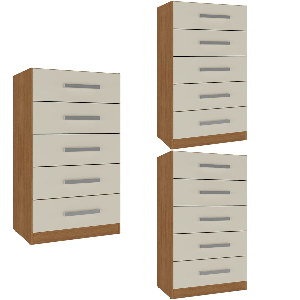 MOVELARIA - Combo 3 comodas 5 cajones 91x46x35 cm off white r05x3