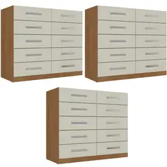 MOVELARIA - Combo 3 Cómodas 10 Cajones 91x91x35cm Off White R10X3