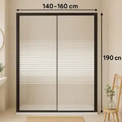 GENERICO - Mampara Vidrio Templado 140-160 X 190 Perfil Negro Y Rayas Blancas