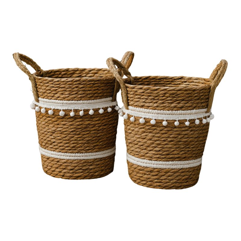 GENERICO - Set 2 Canastos Cesta Yute Diseño Algodón Tejido Rustico