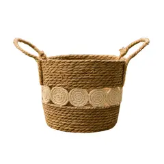 GENERICO - Canasto Cesta Yute Diseño Circulos Tejido Estilo Rustico L