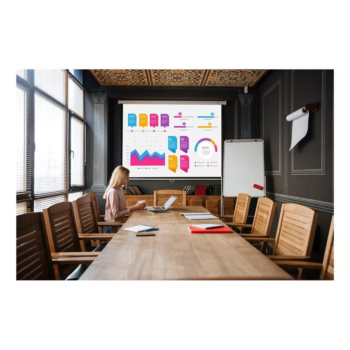 MALIK - Telon Mural 200x200 cm 11 para proyector Vsonic PG603X