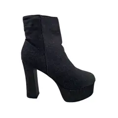 HERIEL - Botín Negro Denim Taco Mujer