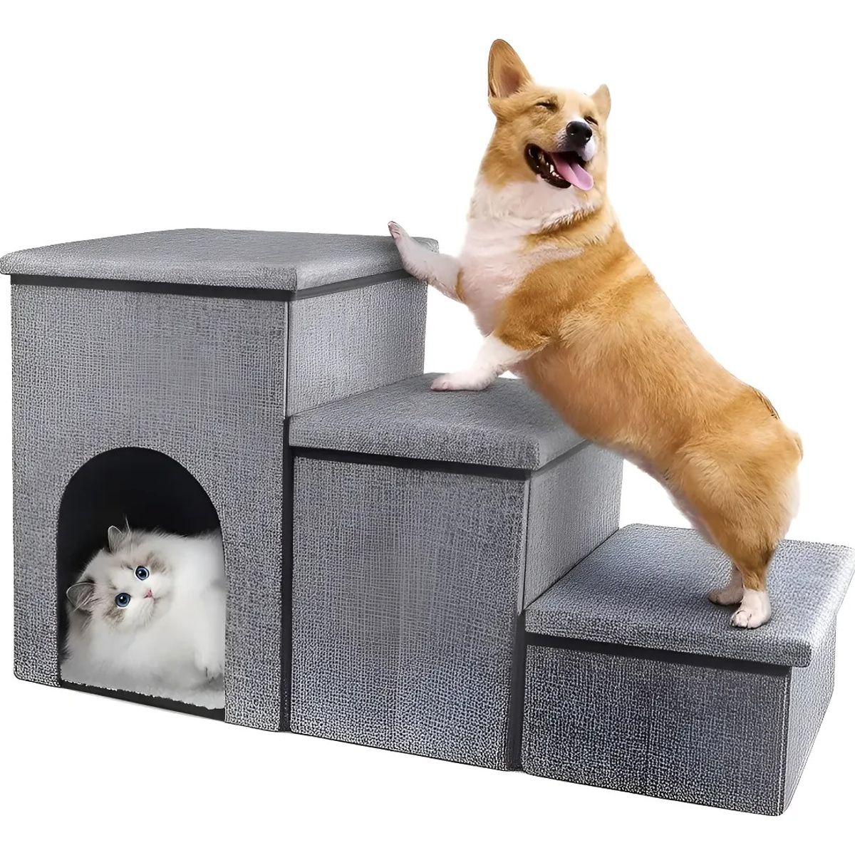 EVERSO - Escalera Mascota Perro Gato Con Almacenamiento Plegable -3