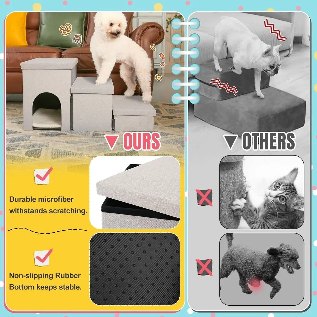EVERSO - Escalera Mascota Perro Gato Con Almacenamiento Plegable -3