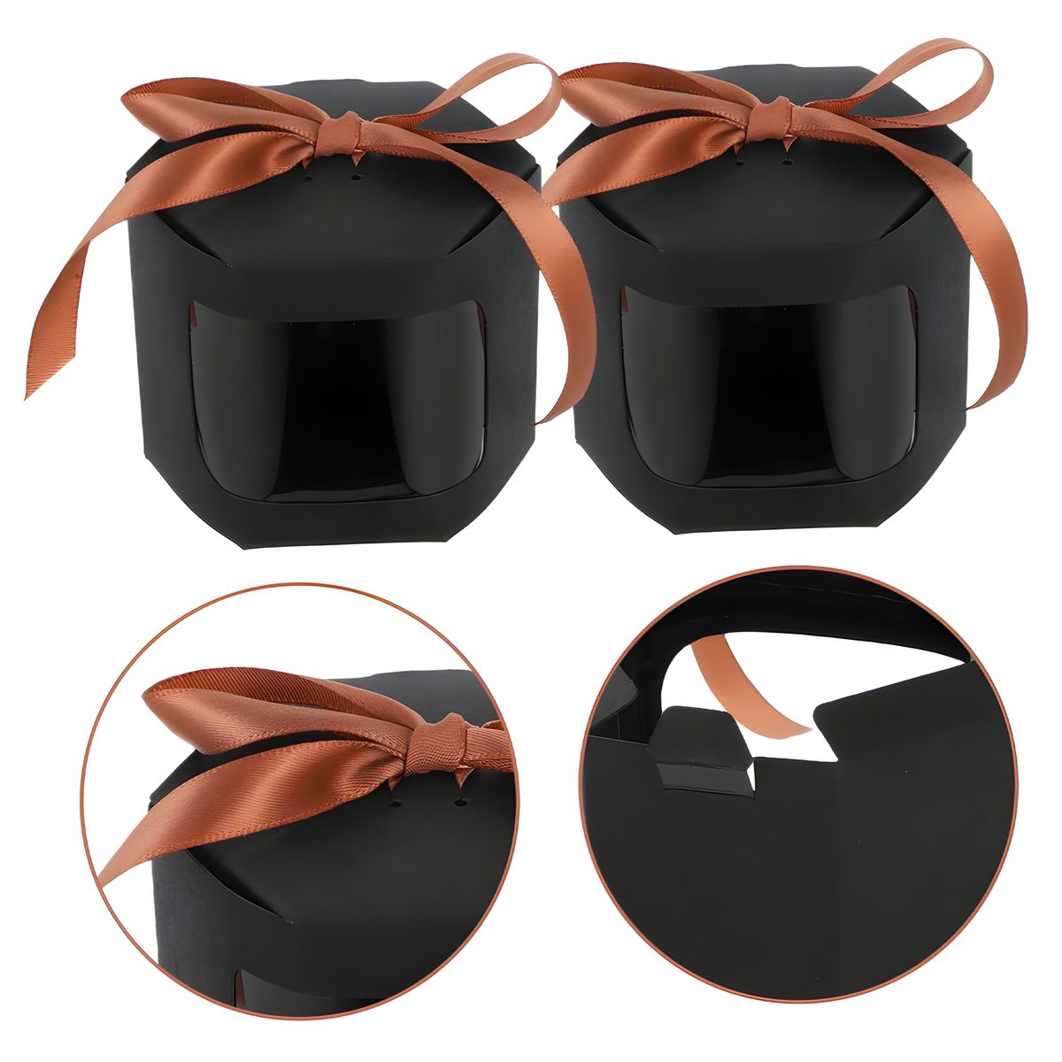 GENERICO - 20 Cajas Regalo Hexagonal Negra 10x10x10cm Visor Frontal