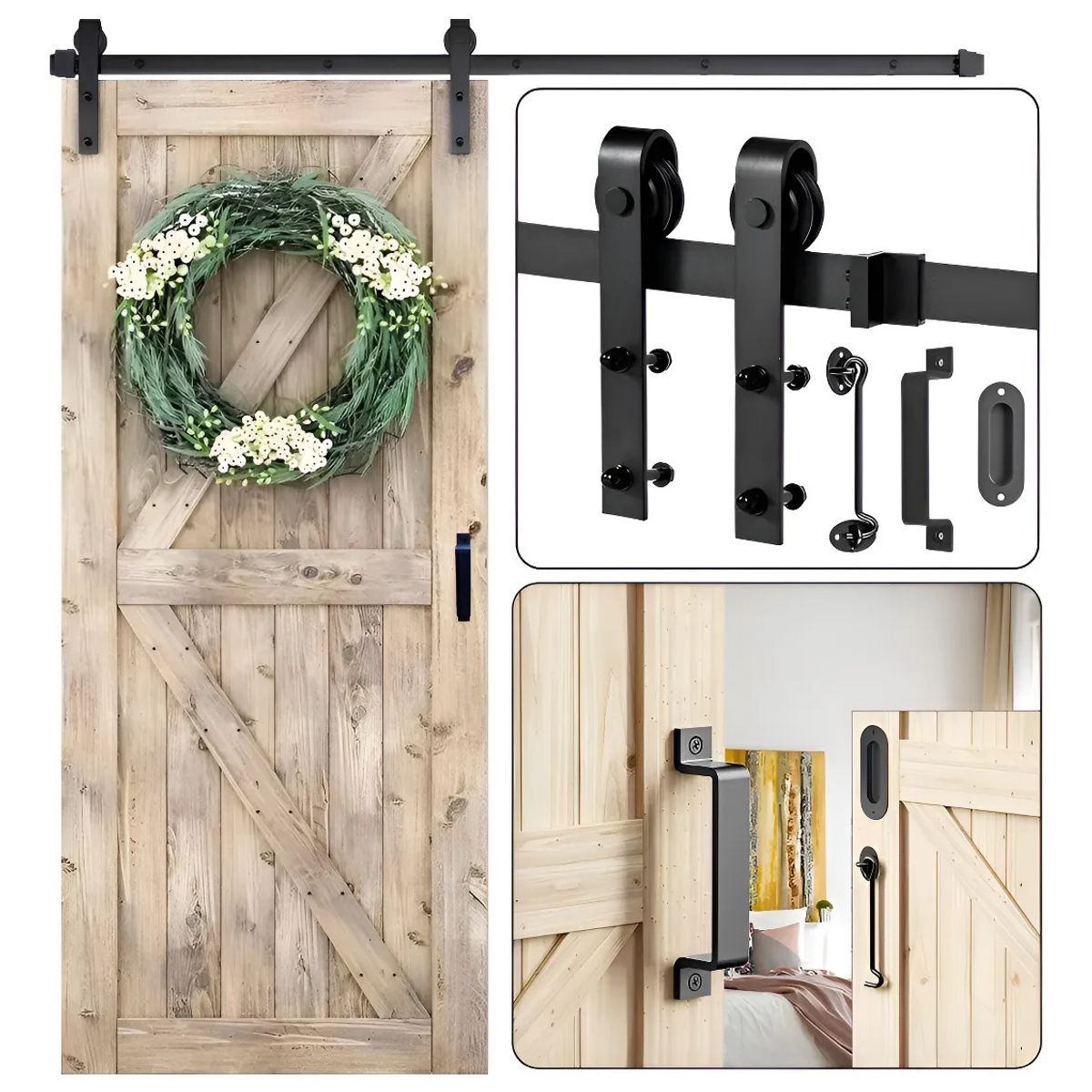 Herraje Riel Para Puerta Corrediza Puerta De Granero 2m66ft Negro, marca EVERSO - Foto Principal