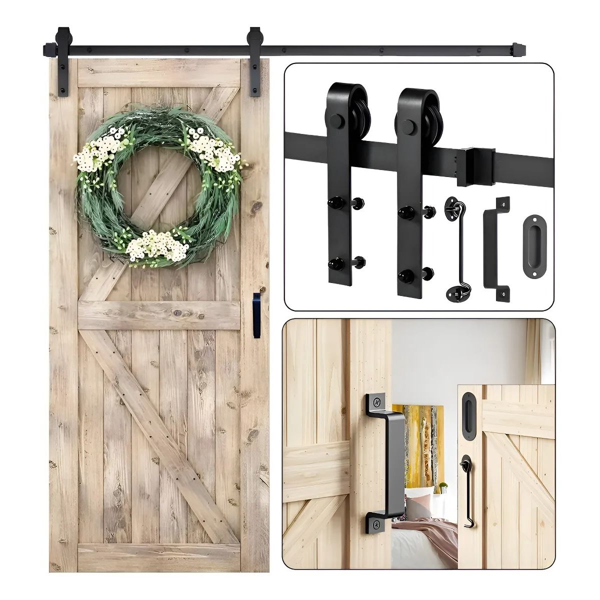 Herraje Riel Para Puerta Corrediza Puerta De Granero 2m66ft Negro, marca EVERSO - Foto Principal
