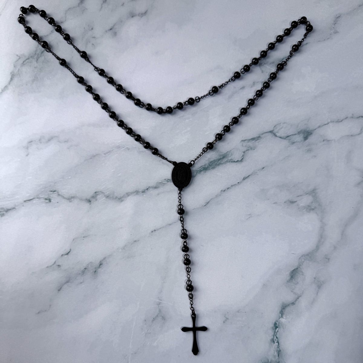 GENERICO - Collar Rosario Virgen Maria Con Cruz Acero Inoxidable