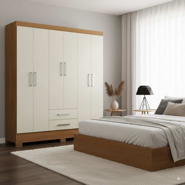 Closet 6 puertas 2 Cajones 180x135x35 cm Off White R62