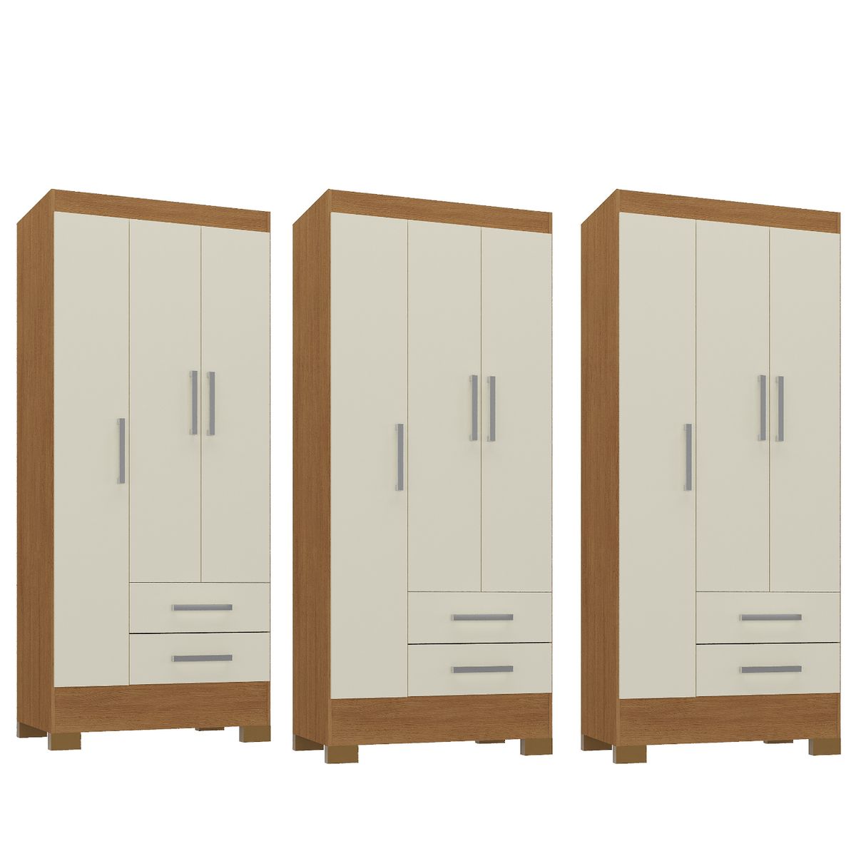 MOVELARIA - Combo 3 Clóset 3 Puertas 2 Cajones 180x68x35 cm Off White R32X3