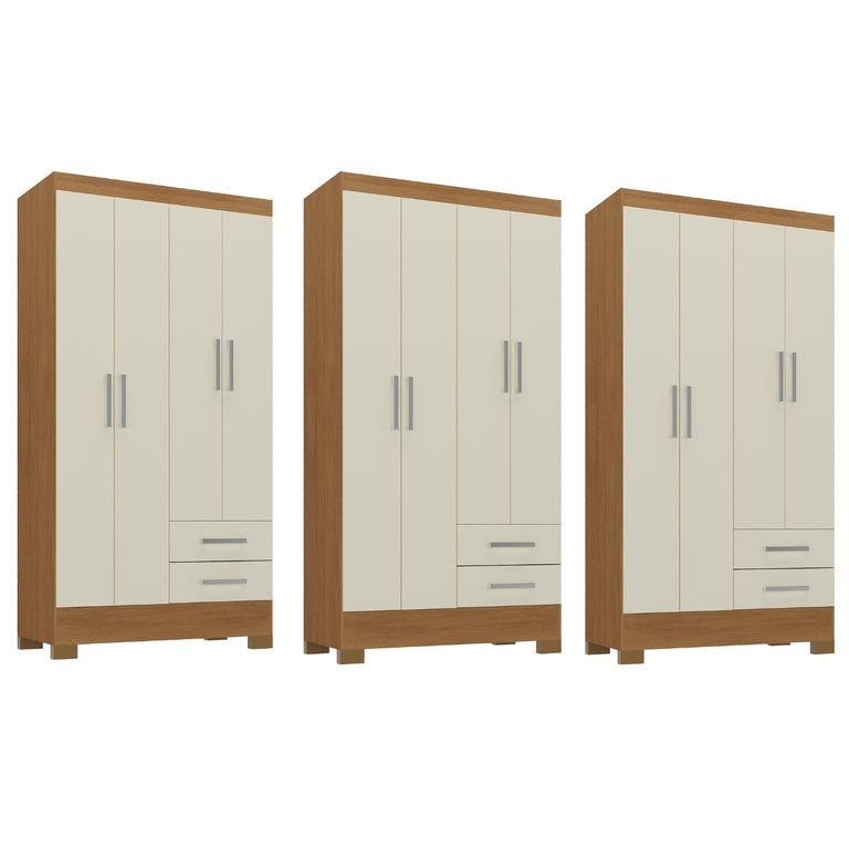 Combo 3 Closet 4 Puertas 2 Cajones 180x90x35 cm Off White R42X3