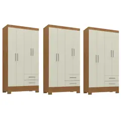 MOVELARIA - Combo 3 Clóset 4 Puertas 2 Cajones 180x90x35 cm Off White R42X3