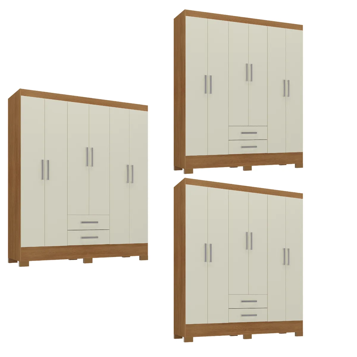 MOVELARIA - Combo 3 Clóset 6 Puertas 2 Cajones 180x135x35 cm Off White R62X3