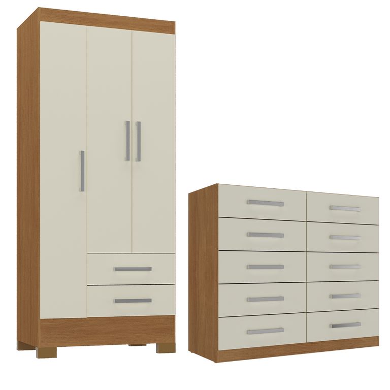 Combo closet 3 puertas + comoda 10 cajones off white r3210