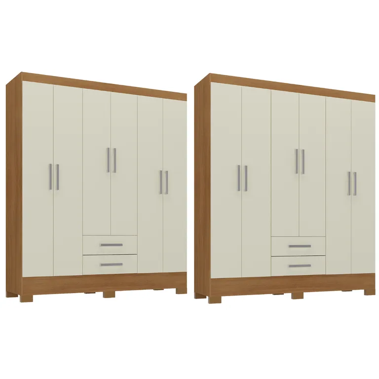 Combo 2 Closet 6 Puertas 2 Cajones 180x135x35 cm Off White R62X2