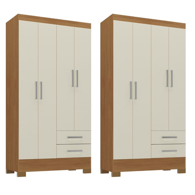 Combo 2 Closet 4 Puertas 2 Cajones 180x90x35 cm Off White R42X2