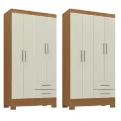 MOVELARIA - Combo 2 Clóset 4 Puertas 2 Cajones 180x90x35 cm Off White R42X2