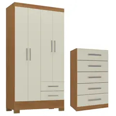 MOVELARIA - Combo Clóset 4 Puertas + Cómoda 5 Cajones Off White R4205