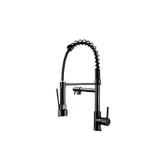 GENERICO - Llave Grifo Acero Para Lavaplatos Monomando Cuello Flexible 52 Bits Negro