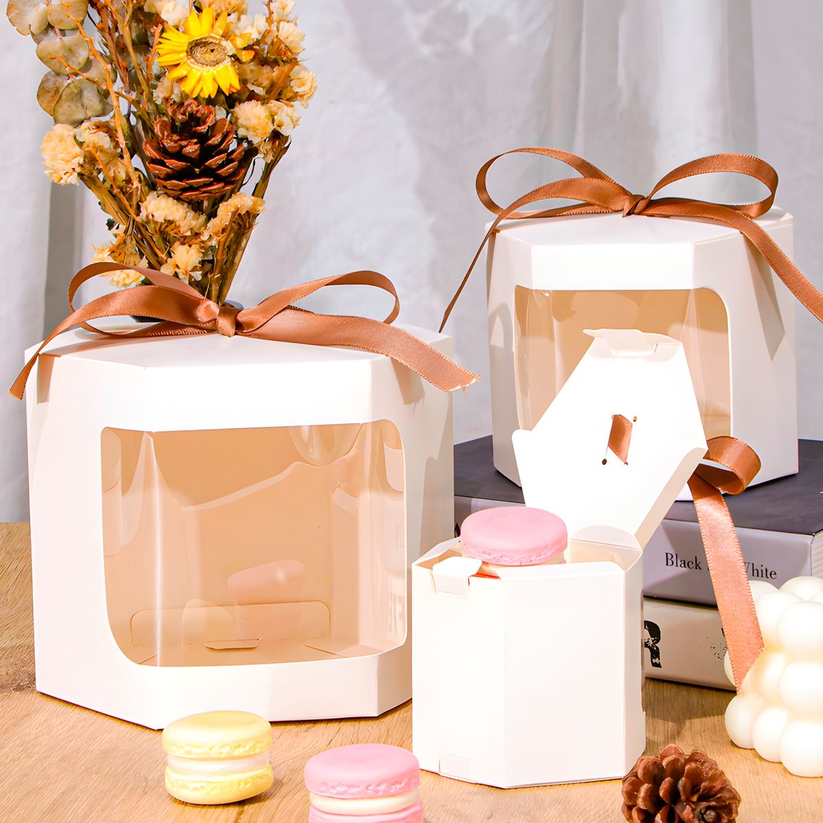 GENERICO - 20 Cajas Regalo Hexagonal Blanca 7x7x7 Cm Visor Frontal
