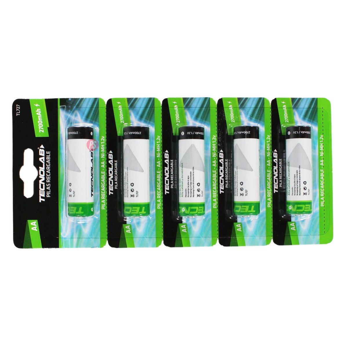 TECNOLAB - Pack 5 Pilas Recargables AA 2700mAh - PS