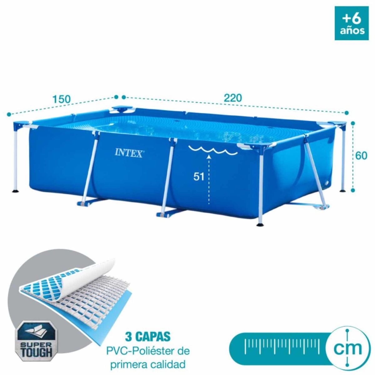 INTEX - Piscina Estructural INTEX Metal Frame, 220 x 150 x 60cm, 1.662 L