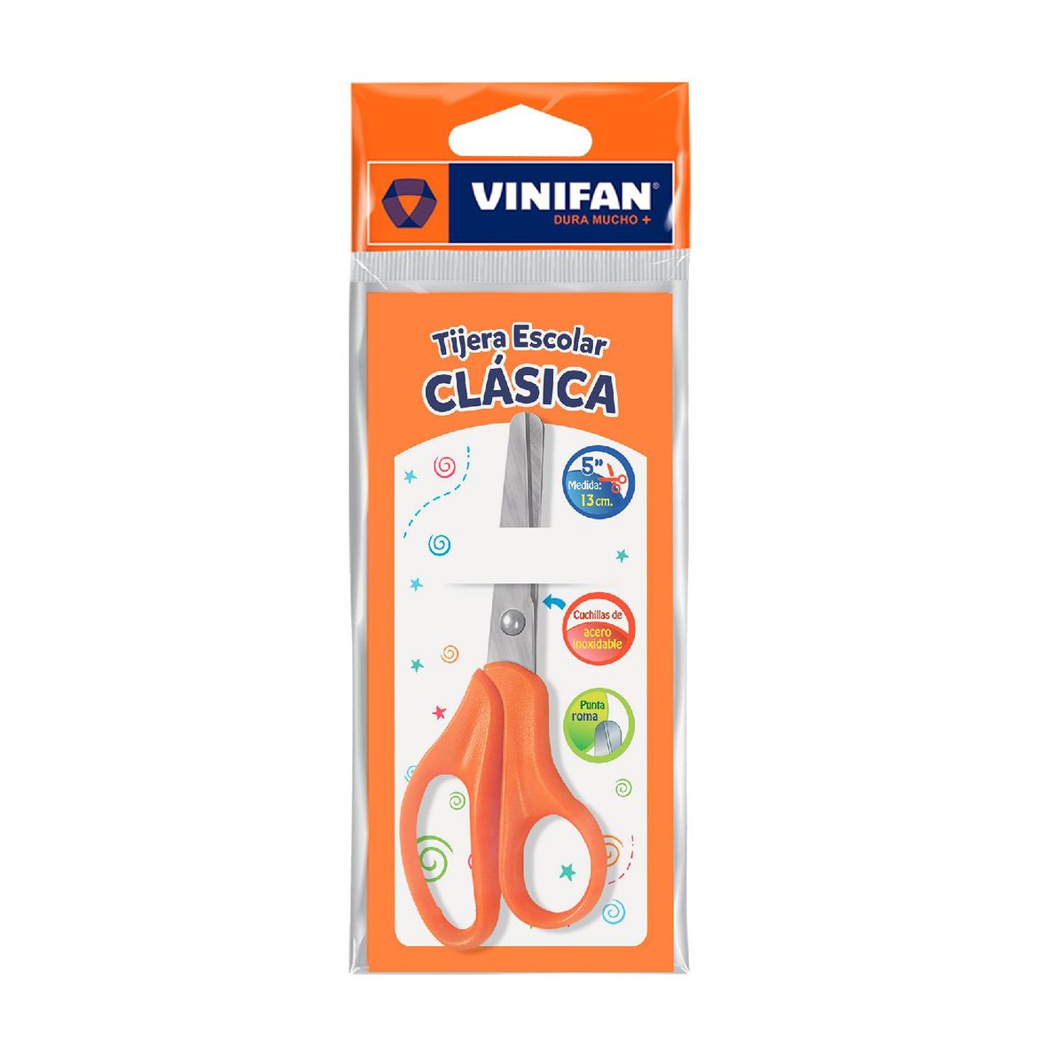 GENERICO - Tijera Escolar Clásica Vinifan - 1 ud - Naranja - Tamano Unico