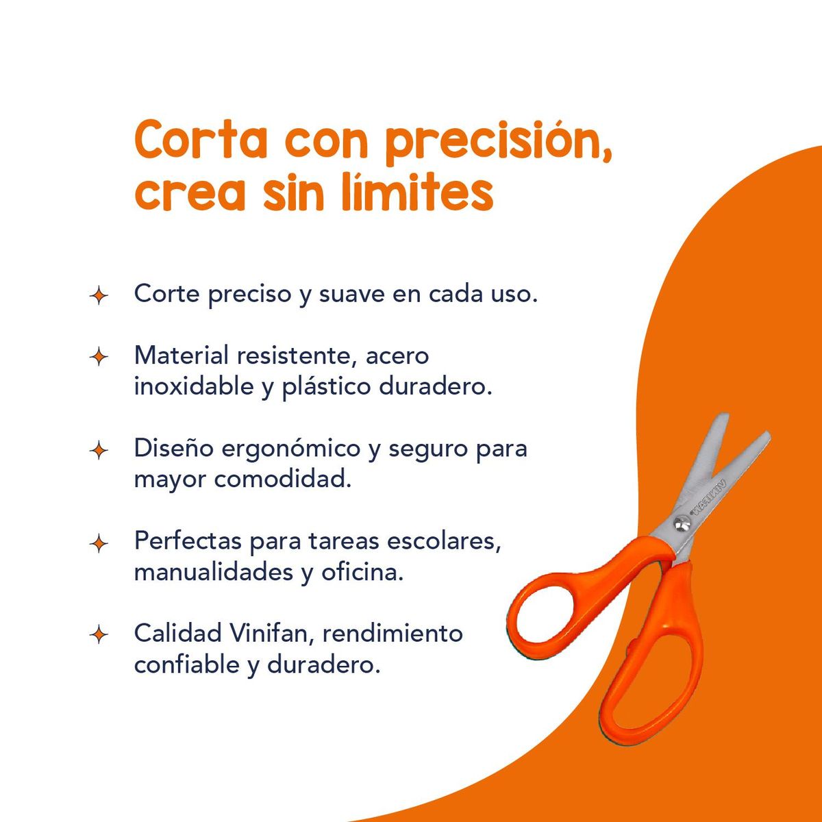 GENERICO - Tijera Escolar Clásica Vinifan - 1 ud - Naranja - Tamano Unico