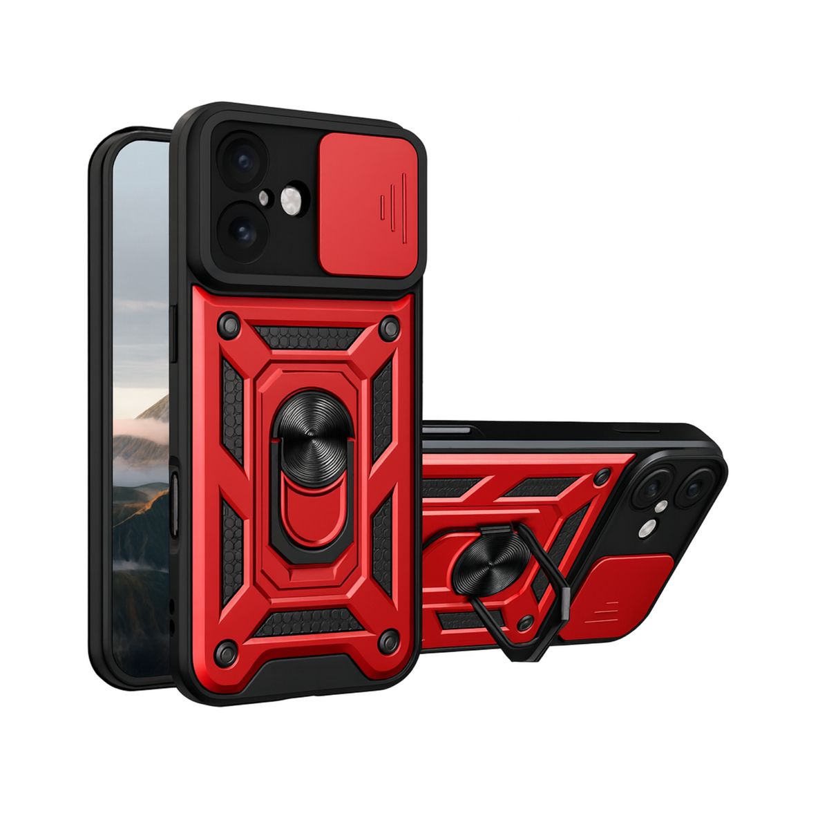 JOIGO - Carcasa Armadura Con Anillo Y Ventana Camara Para IPhone 17 Rojo