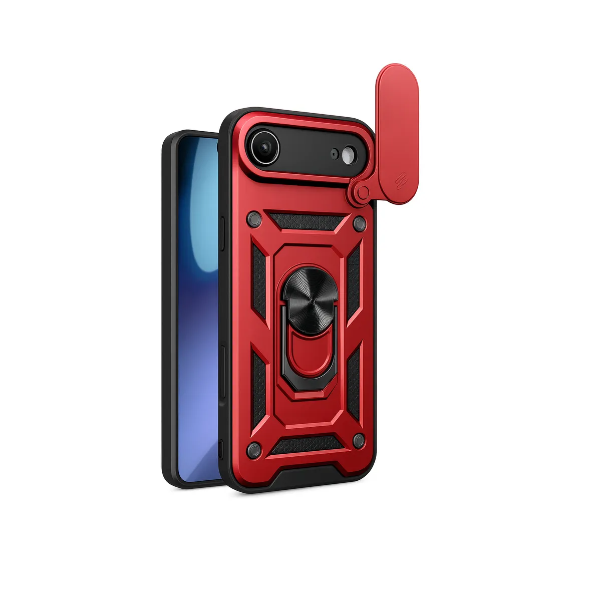 JOIGO - Carcasa Armadura Con Anillo Y Ventana Camara Para IPhone 17 Air Rojo