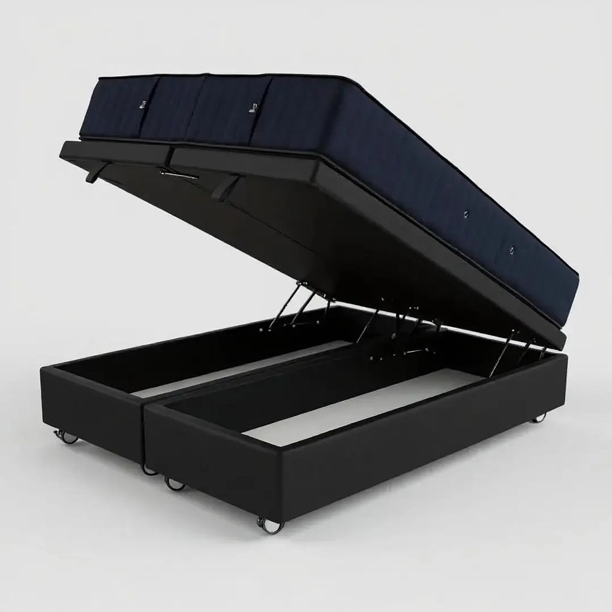 BLOCCARE - Cama Baul Super King + Colchon CIC SUPERPREMIUM Ruedas LOGONegro