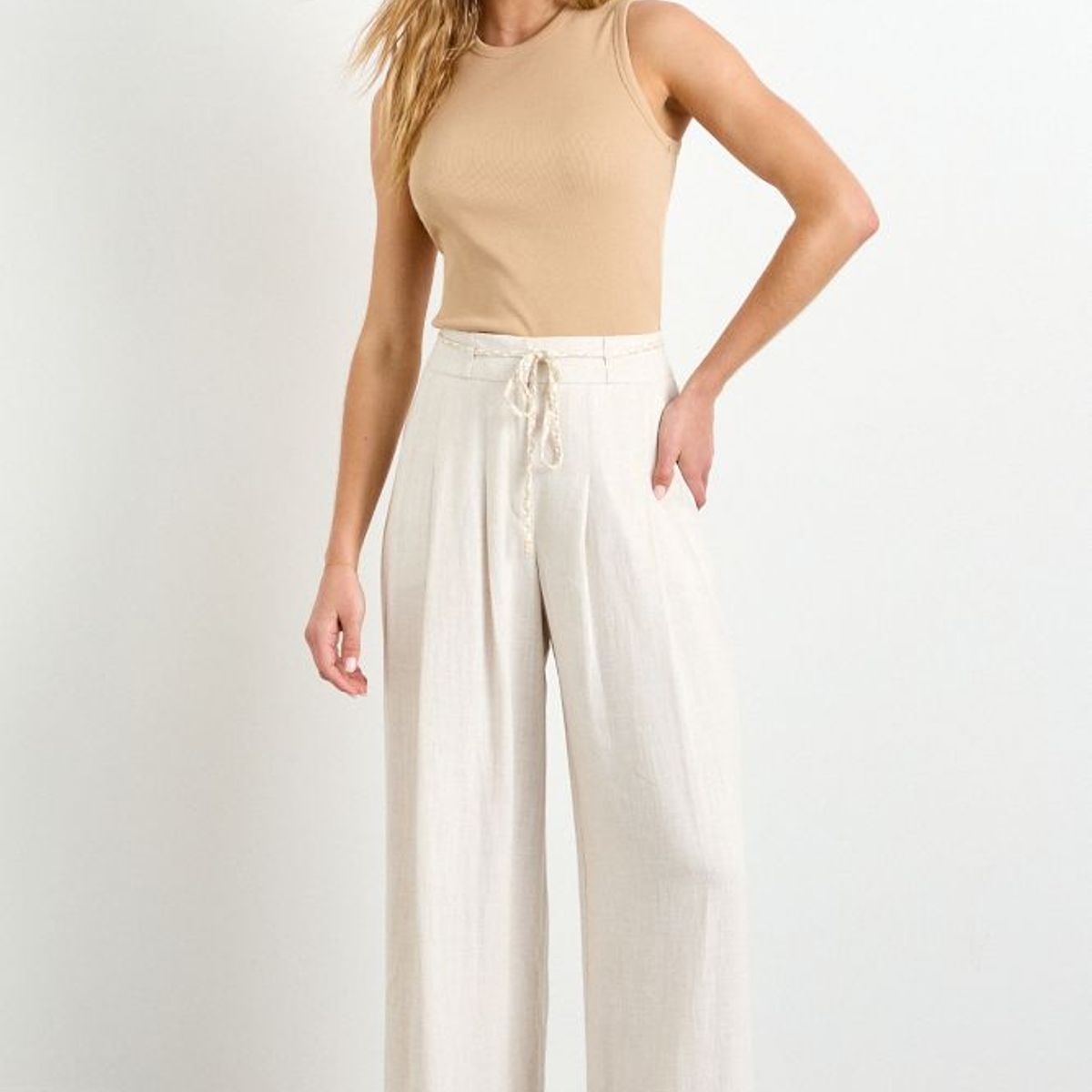 IO - Pantalon Liso Mujer Beige Io