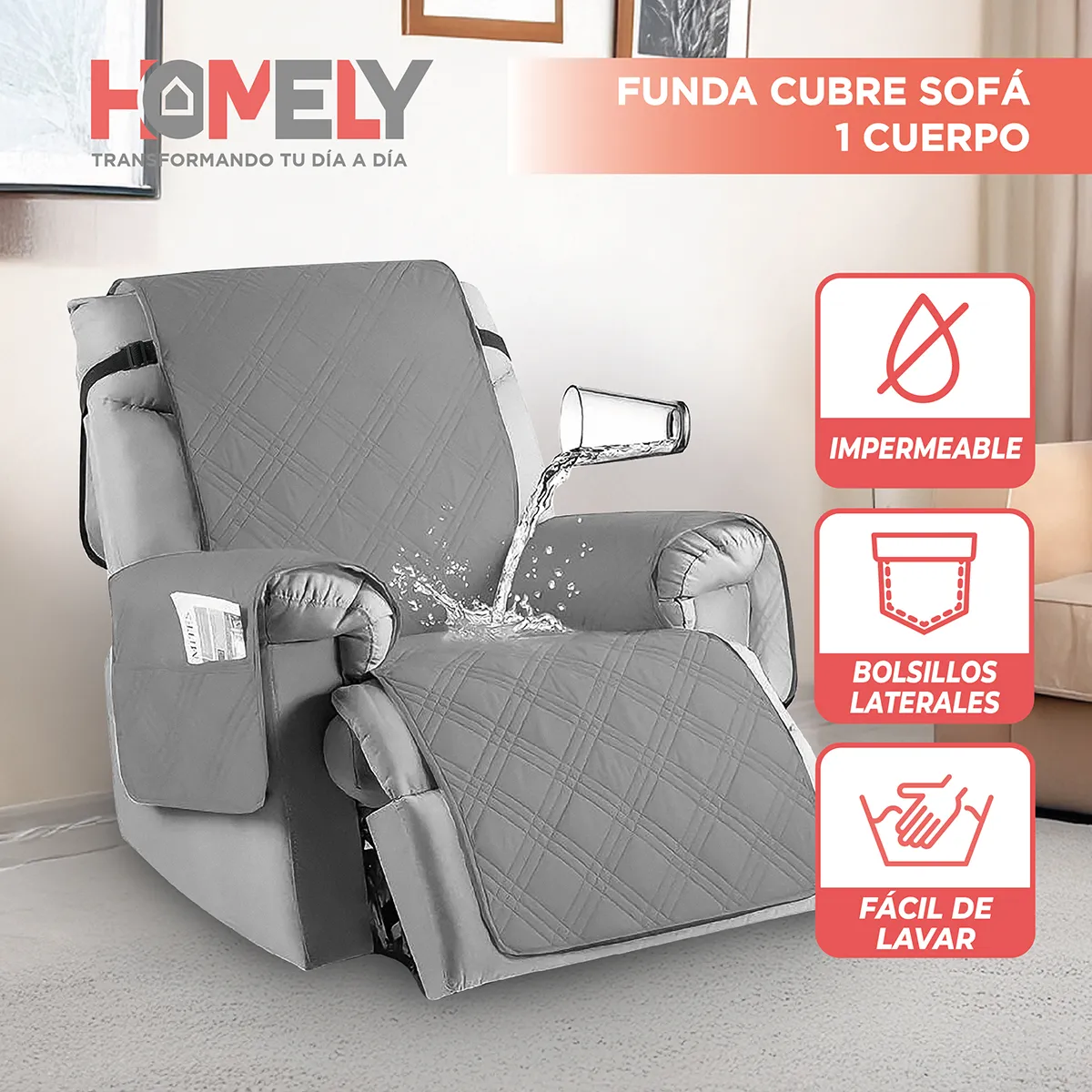 HOMELY - Funda Cubre Sillon Sofa Homely Ajustable Impermeable