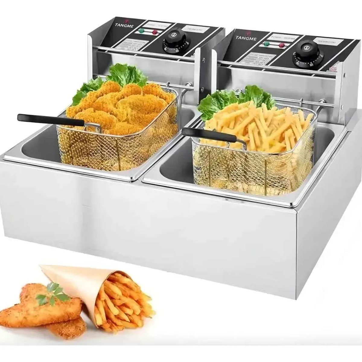 GENERICO - Freidora Electrica Doble De 12 Litros Aceite Termostato